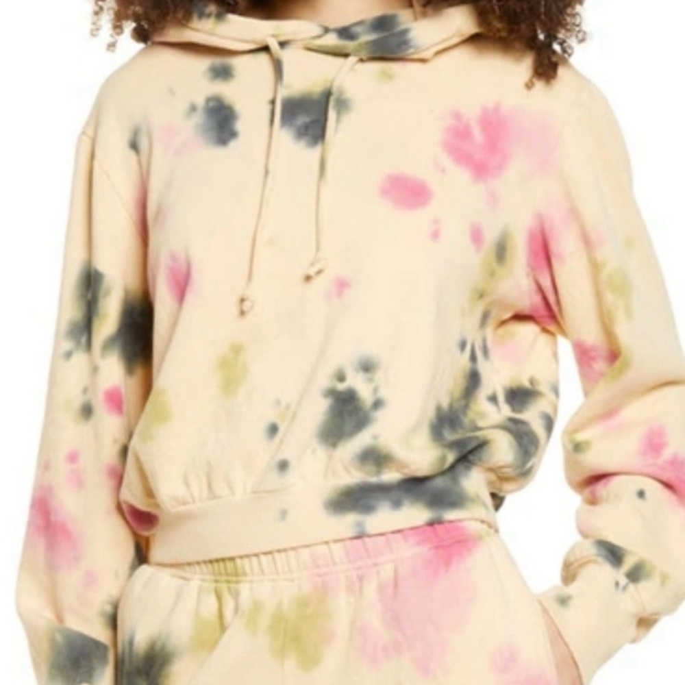 AFRM Size Small Cream and Pink Tie-Dye Hoodie